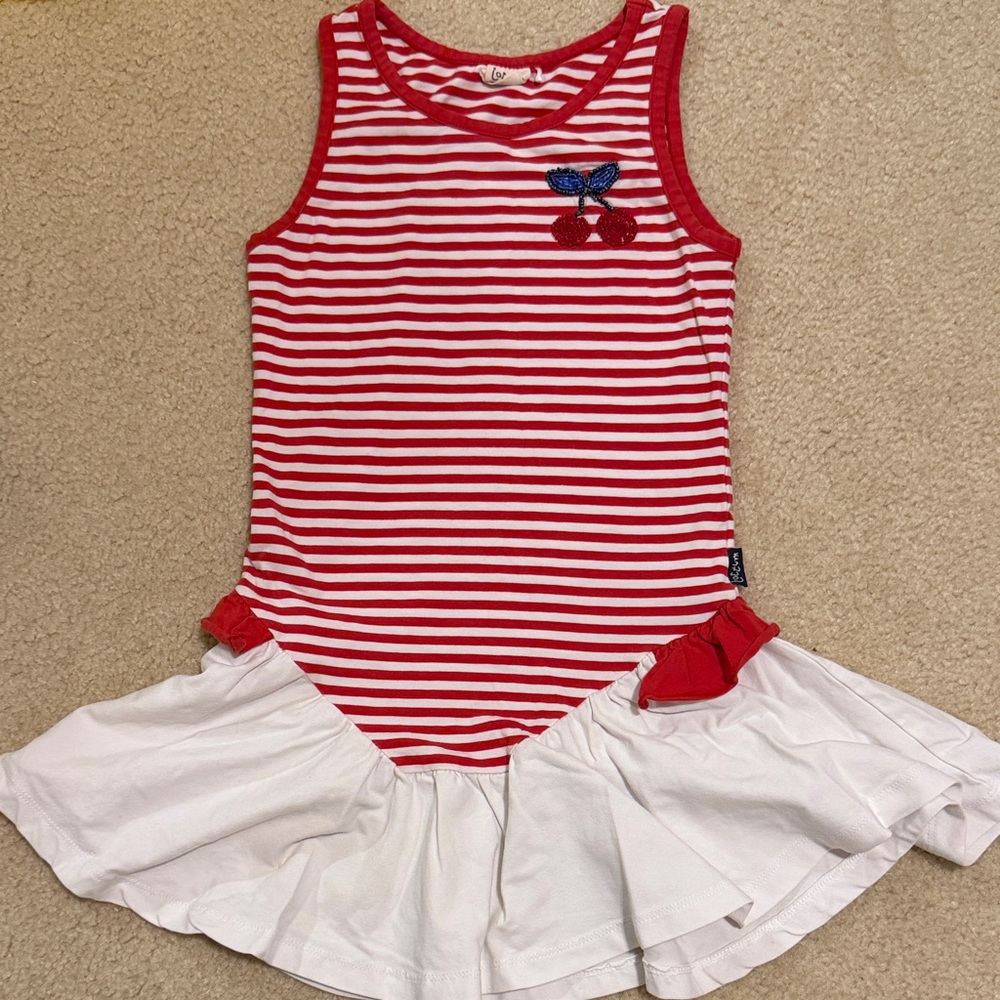Red and White Striped Dress with Butterfly Detail